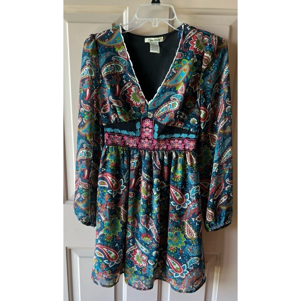 Flying Tomato Black Burgundy Paisley Embroidered Mini Dress GUC M #1116